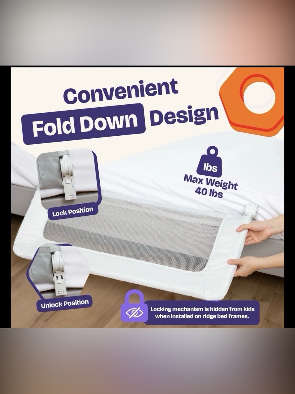 NEW White Swing Down Bed Rail  35.5"L × 19.5"H Toddlers - Safety Sleep Barrier